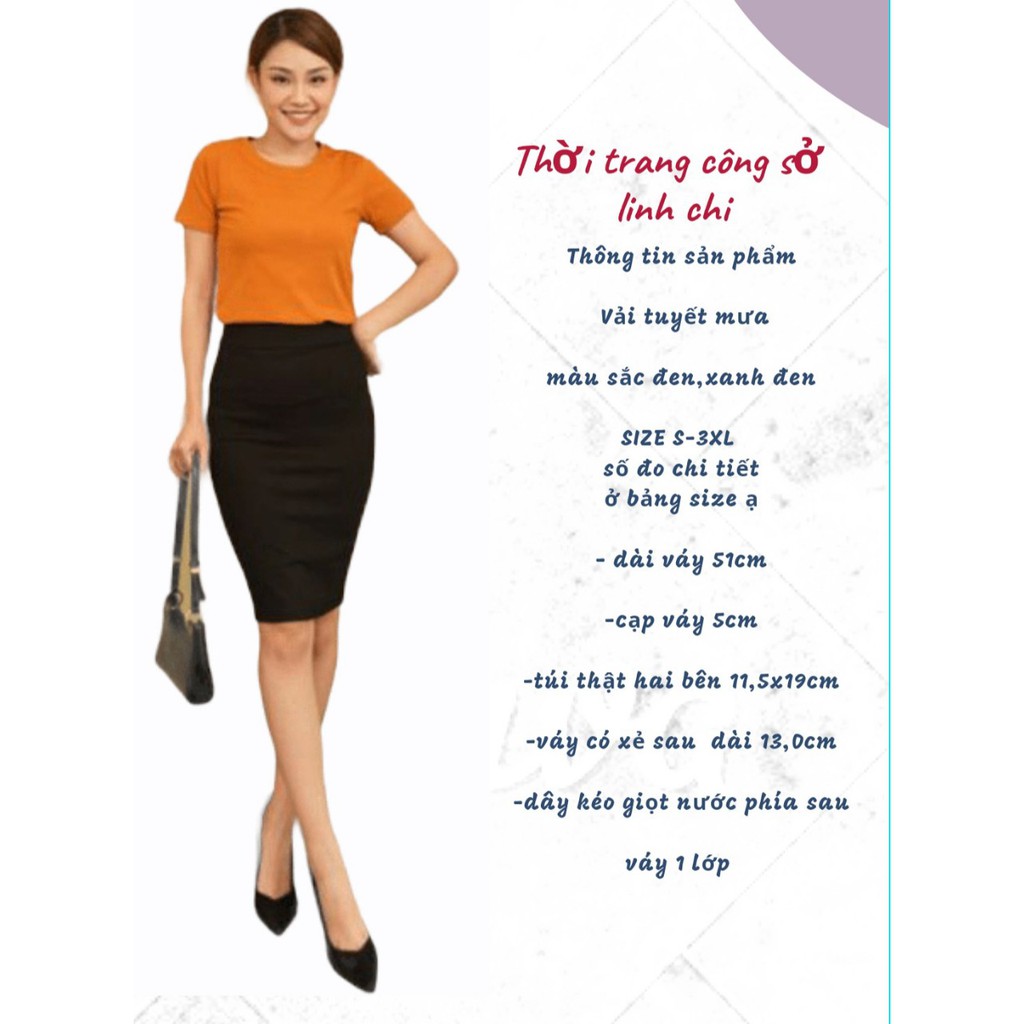 Chân váy ôm  công sở vải tuyết mưa cao cấp CÓ TÚI HAI BÊN VÀ CÓ XẺ SAU CV28