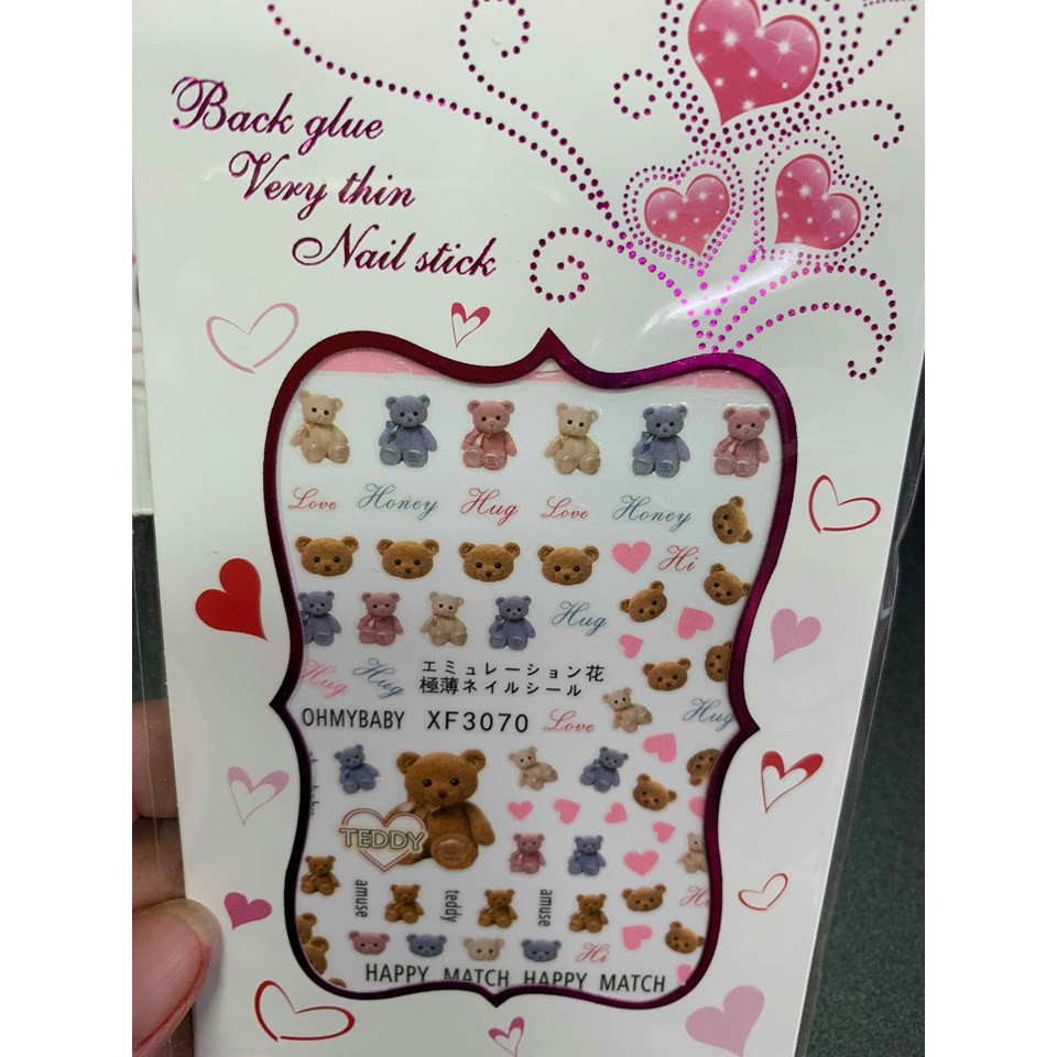 Nail Sticker Gấu TEDDY, Mikey Đẹp Ngộ Nghĩnh - Dán Móng Tay 3D Flower