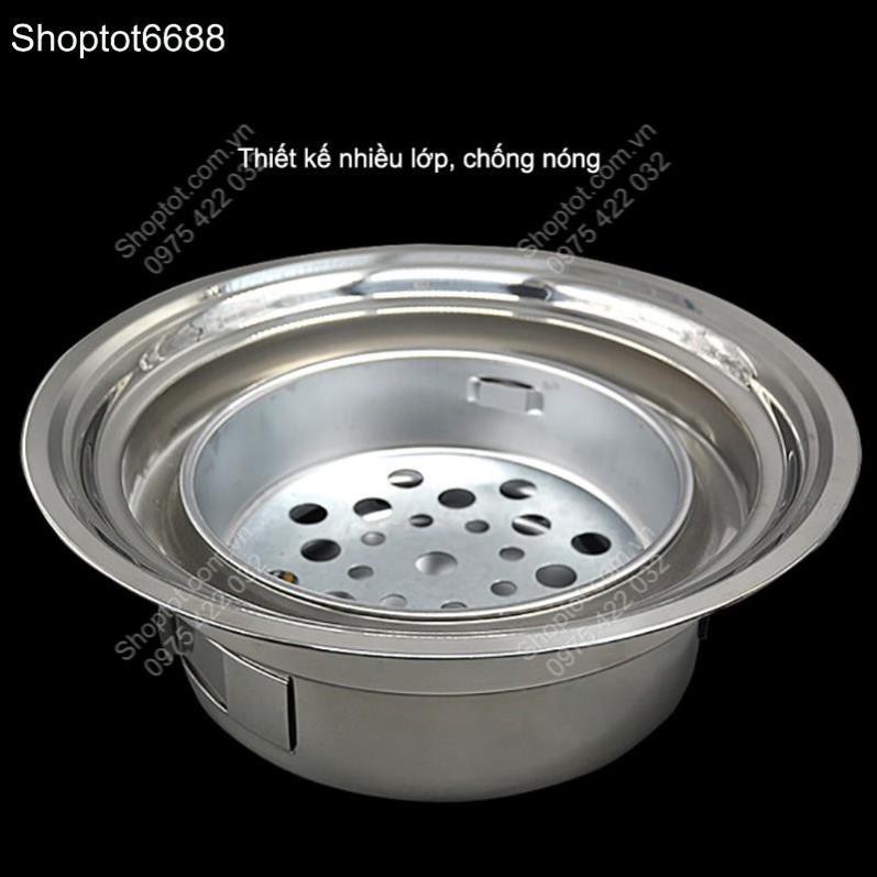 BẾP NƯỚNG THAN HOA A1033 LÀM BẰNG THÉP INOX KHÔNG GỈ D34,5CM, CÓ VỈ NƯỚNG CHỐNG DÍNH (Kho hàng Hà Nội)