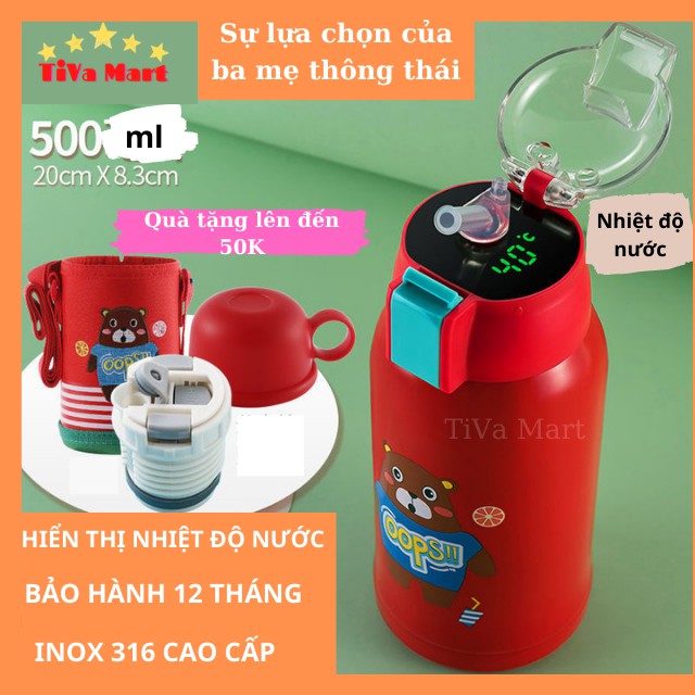 [BẢO HÀNH 12 THÁNG] Bình Giữ Nhiệt Nóng Lạnh Hiển Thị Nhiệt Độ, Có Ống Hút Cho Bé_TiVa Mart