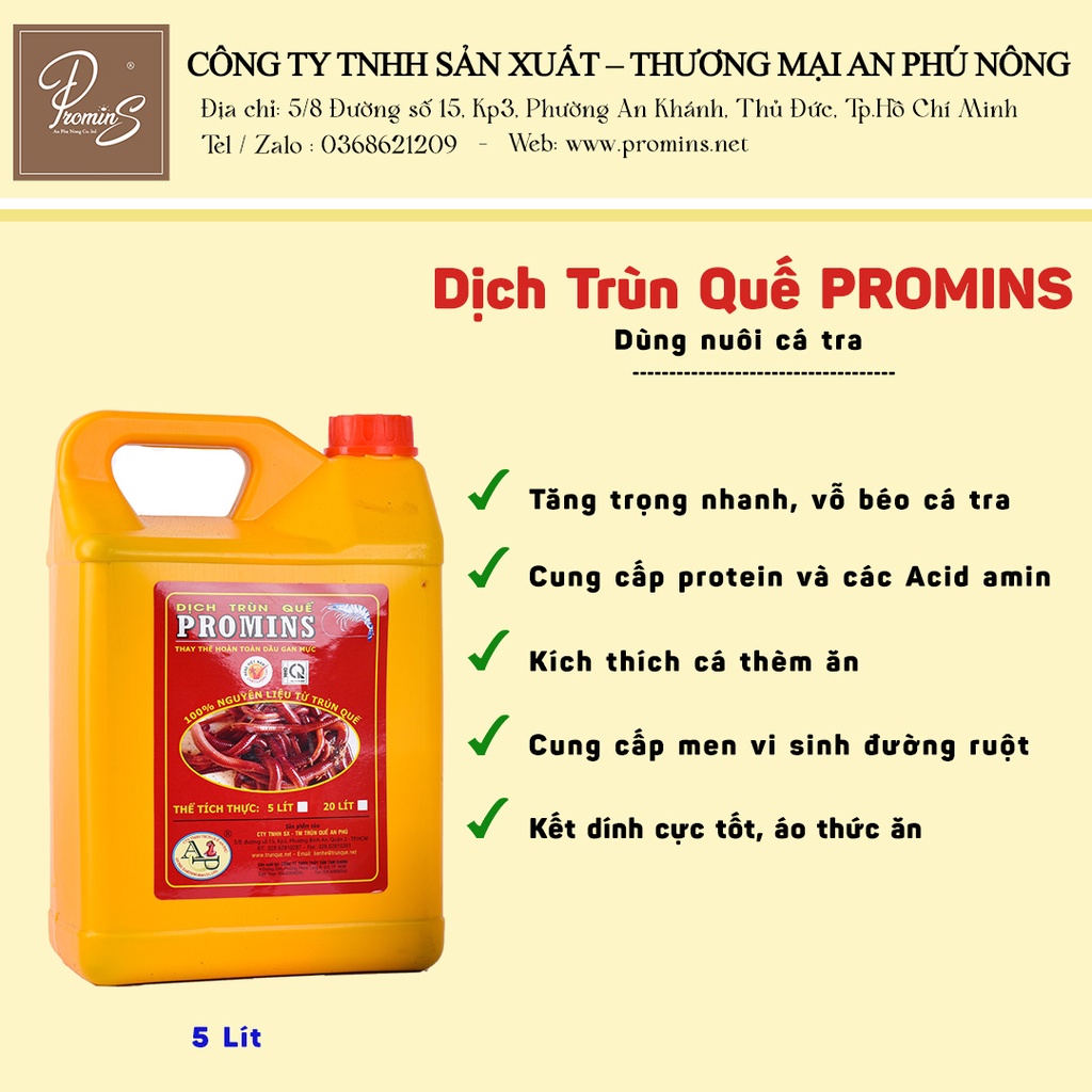 DỊCH TRÙN PROMINS NUÔI CÁ TRA CAN 5 LIT