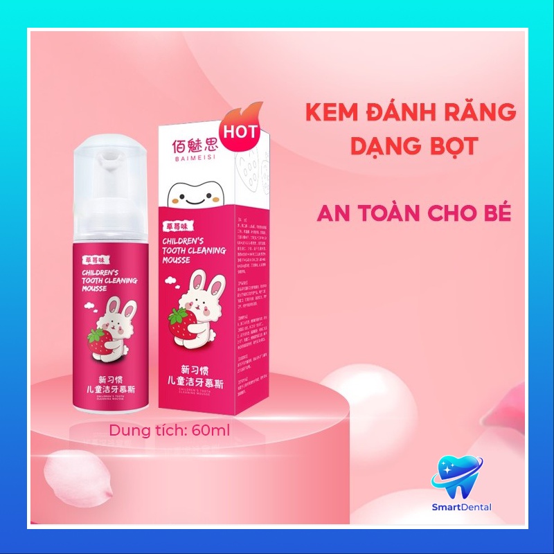 kem đánh răng cho bé - Vị dâu dạng mousse tạo bọt làm sạch và bảo vệ răng chống sâu nuốt được cho trẻ em từ 2-12 tuổi