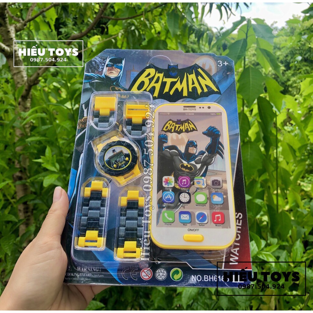 Bộ Đôi  Đồng Hồ Và  Điện Thoại  Batman Chạy Pin Kèm Nhạc Đồ Chơi Điện Thoại Kèm Đồng Hồ cho bé trai