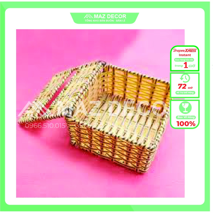 [Sỉ] Hộp đựng khăn giấy nhựa giống mây để giấy ăn vuông có nắp đẹp dày dặn