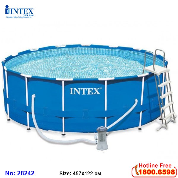 Bộ bể bơi khung kim loại tròn gia đình INTEX chắc chắn 2021