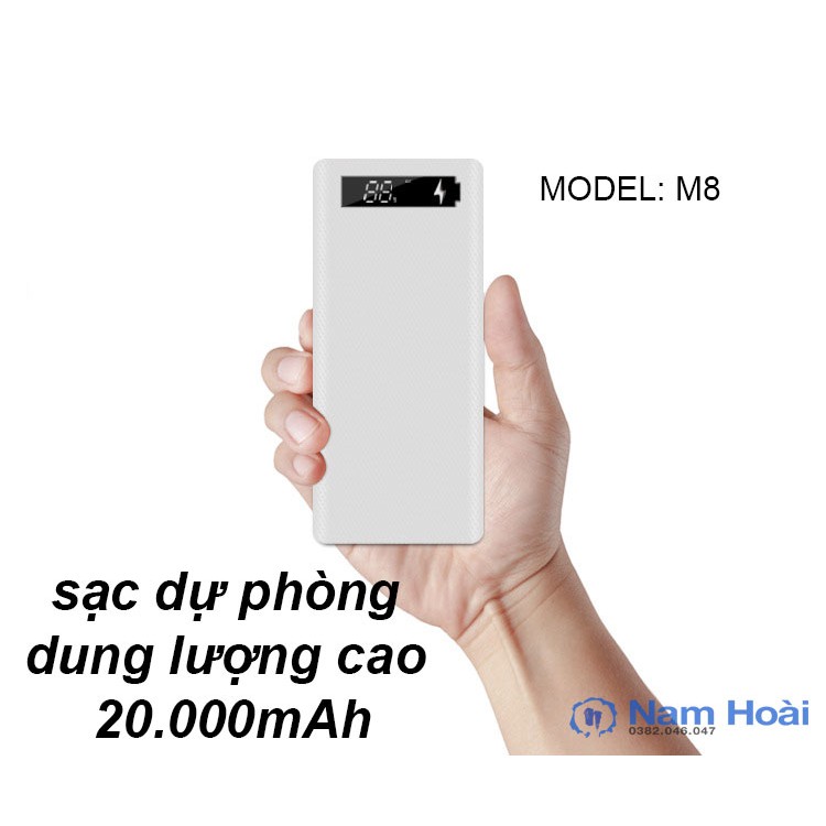Sạc dự phòng  20000mAh có màn hình LED hiển thị phần trăm, cổng USB 2A (BH 12 tháng) MODEL: M8