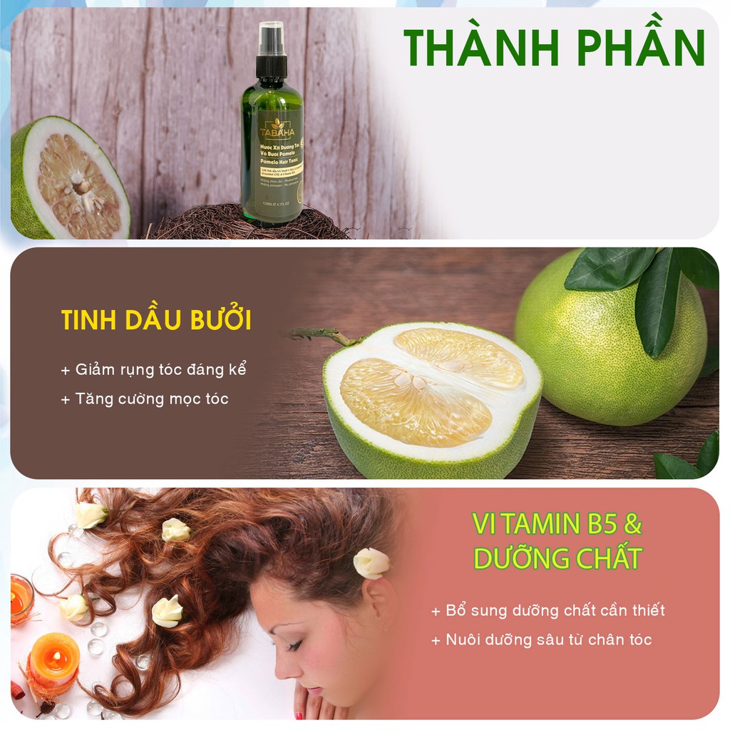 Tinh dầu bưởi Năm Roi Pomelo Tabaha giúp mọc tóc nhanh cho Nam 120ml