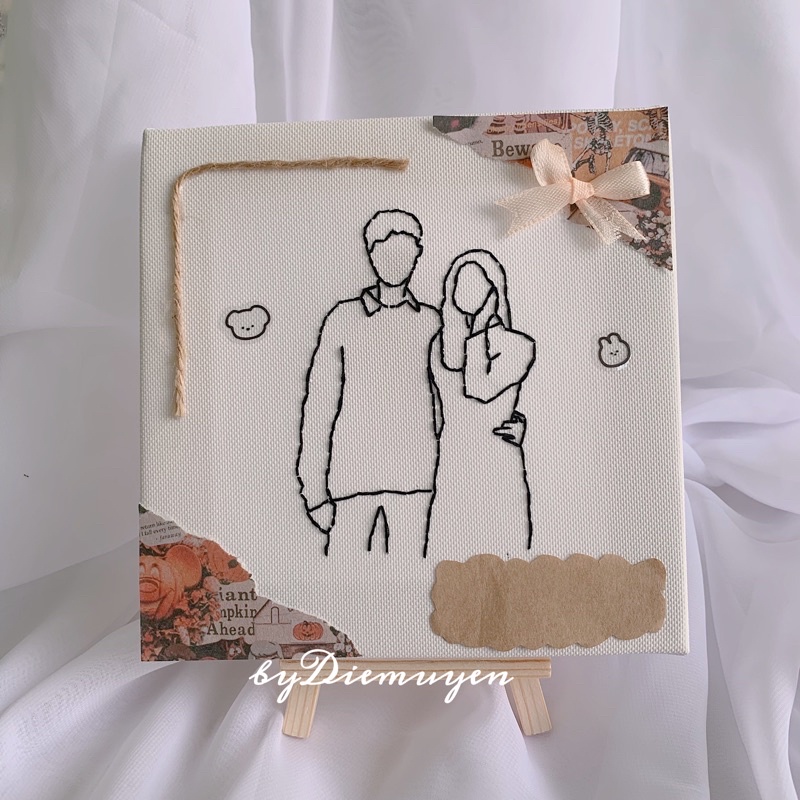 SET TRANH TỰ THÊU VINTAGES / CB ĐẦY ĐỦ ĐỒ DECOR Tranh canvas couple thêu tay