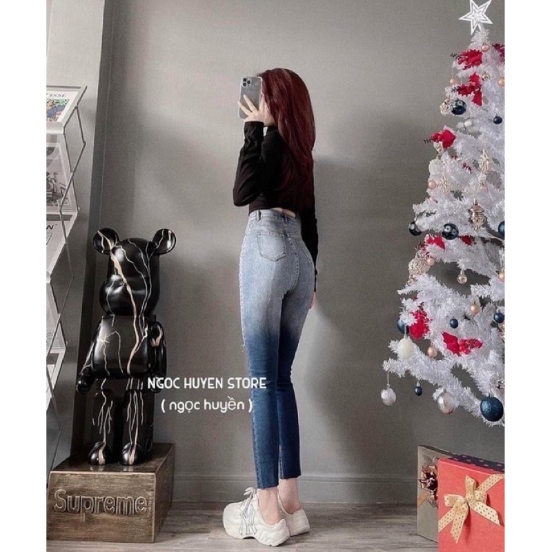 Quần jeans loang 2 màu dáng ôm Quần bò bó loang rách gối