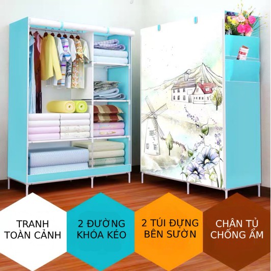 Tủ quần áo họa tiết 3d 2 buồng 6 ngăn