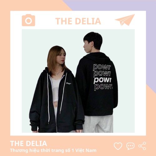 Áo Khoác Nỉ Form Rộng Nữ The Delia Áo Hoodie Zip Nữ Form Rộng Nỉ Bông Có Mũ Khóa Kéo POWR KNK07