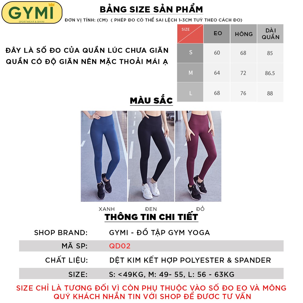 Quần tập gym yoga nữ GYMI QD02 dáng dài legging thể thao lưng cao nâng mông chất vải dệt cao cấp