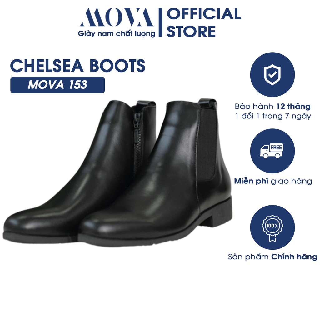 Giày Chelsea Boots da bò - Giày cao cổ nam, zip boots khóa đế cao su đúc