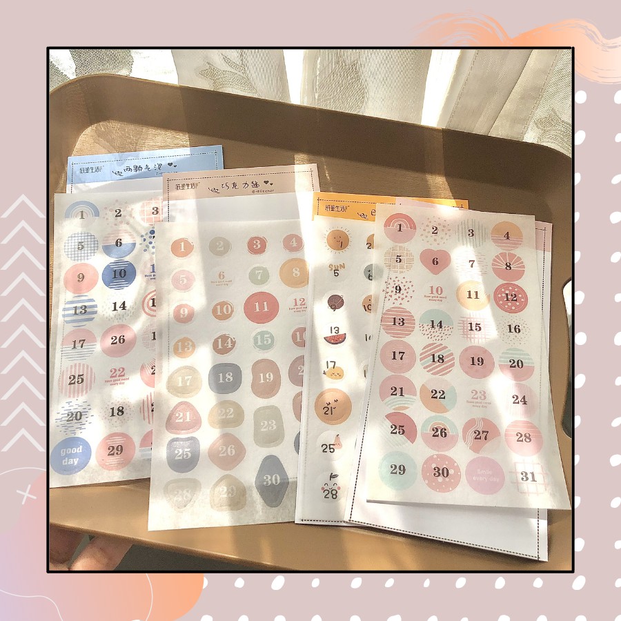 Sticker số trang trí sổ lịch hàng ngày