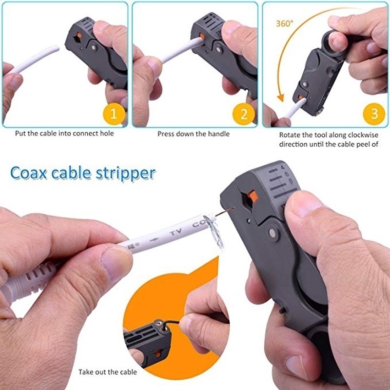 Kìm Cắt Tuốt Dây Cáp Đồng Trục RG-58/59/62/3C/4C Cách Điện Đa Năng