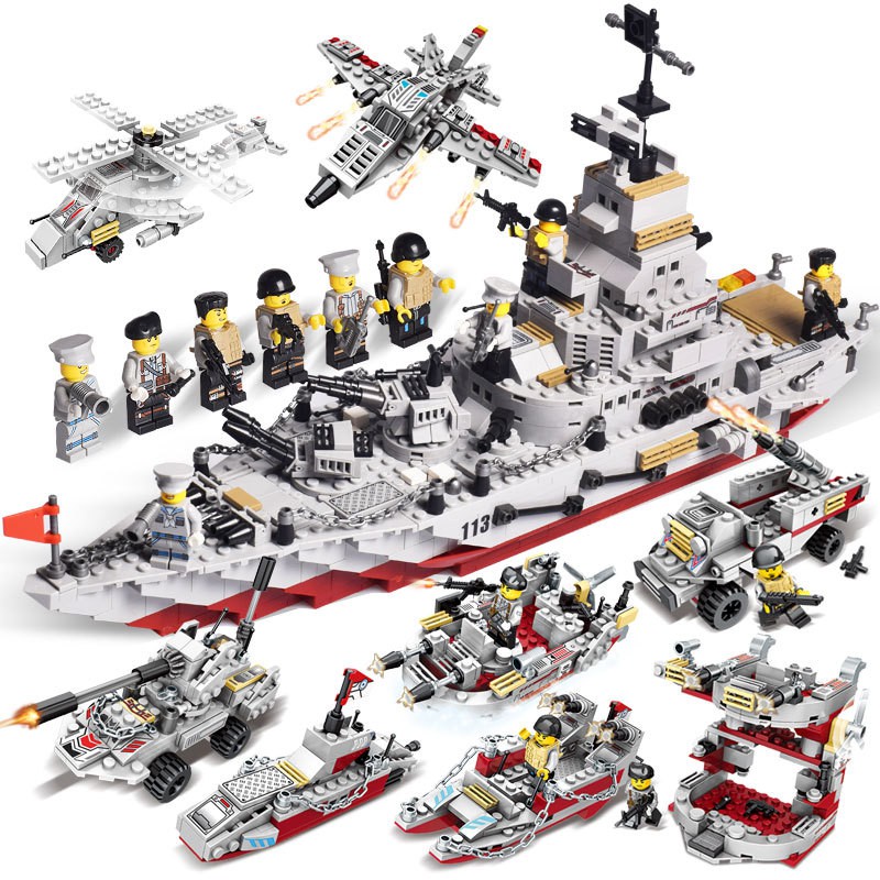 Đồ chơi giáo dục Lắp ráp Mô hình Tàu sân bay Tàu chiến viễn dương 113 Military Warship Navy Aircraft Army Figures 63001