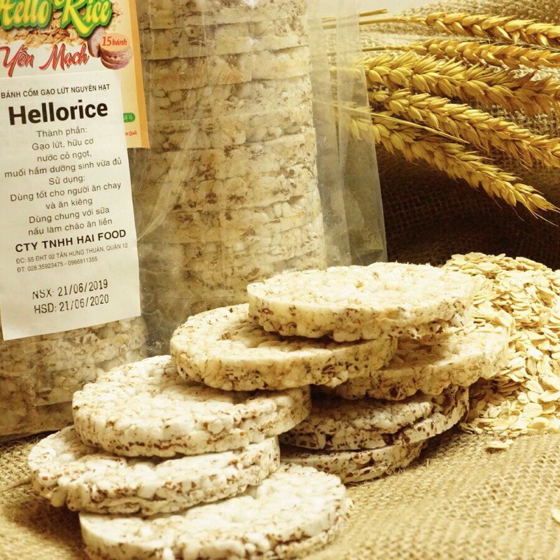 Bánh gạo lứt nguyên hạt HelloRice gồm gạo lứt yến mạch, gạo lứt huyết rồng, gạo lứt tím than (500g) | BigBuy360 - bigbuy360.vn