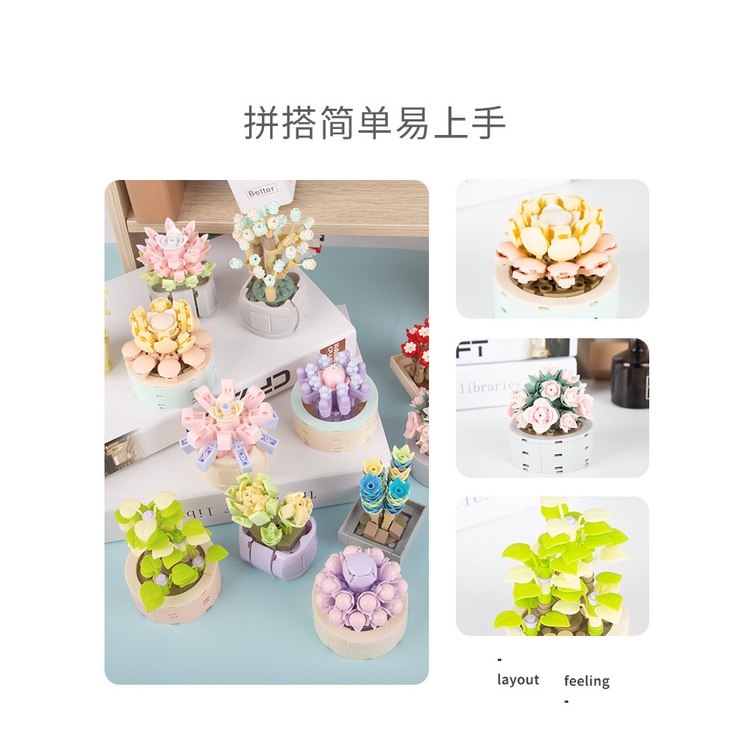 Mô hình chậu cây mọng nước cảnh lắp ráp đồ chơi JAKI JK2710 sáng tạo dành cho trẻ em
