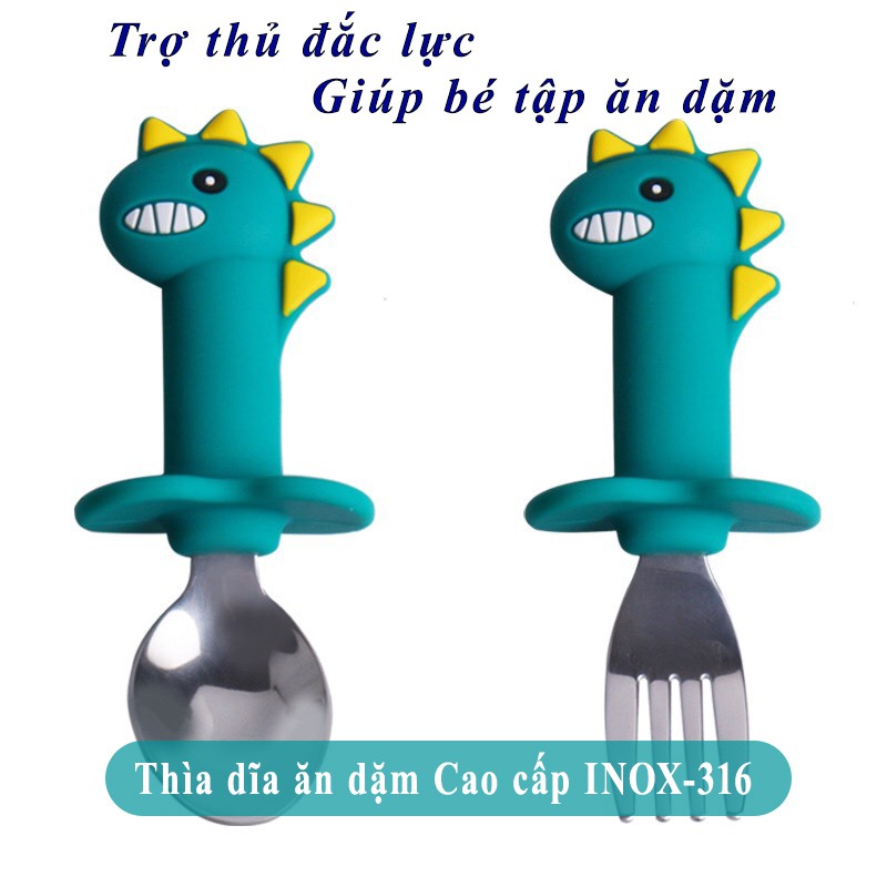 Thìa dĩa ăn dặm - muỗng ăn dặm cho bé Beedol inox 316 kiểu Nhật cao cấp