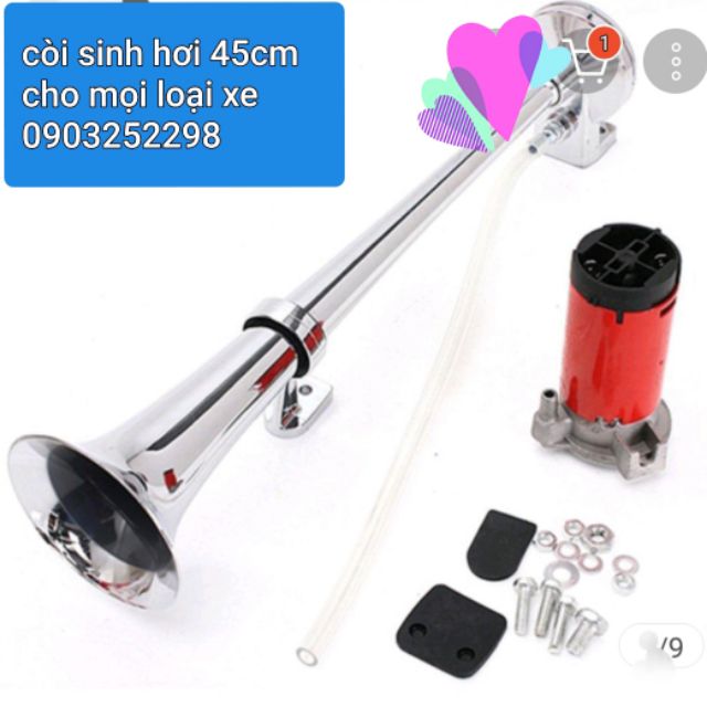 Còi sinh hơi inox dài 45cm kèm bình hơi 12v , 24v cho xe chỉ cần ắc quy