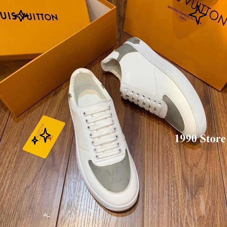 Giày thể thao nam, giày sneaker pha da đế bằng buộc dây nam nữ màu trắng đế cao su độn chống trượt