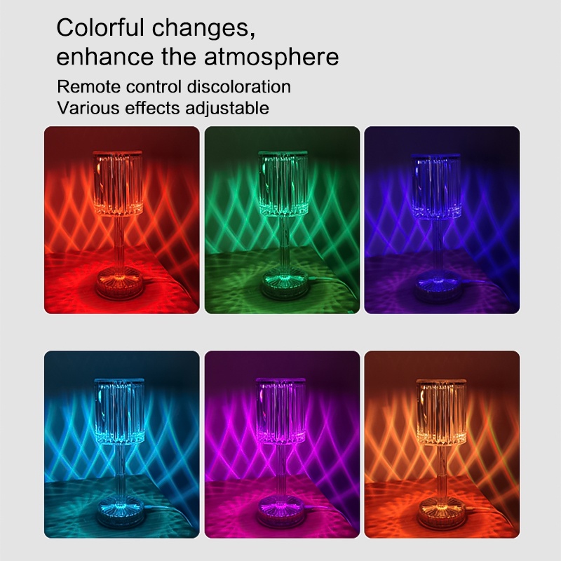 Đèn bàn kim cương RGB Đèn ngủ phòng ngủ Đèn pha lê trang trí Đèn ngủ Đèn bàn sạc USB Đèn bàn 16 màu