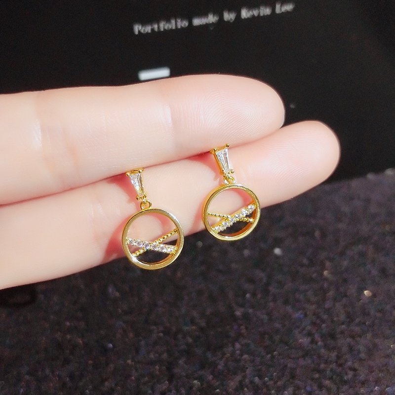 Bông Tai Hình Tròn Màu Vàng / Bạc Đính Đá Zircon Thời Trang Sang Trọng