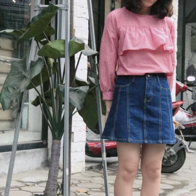 Xả chân váy bò chữ A hàng Quảng Châu