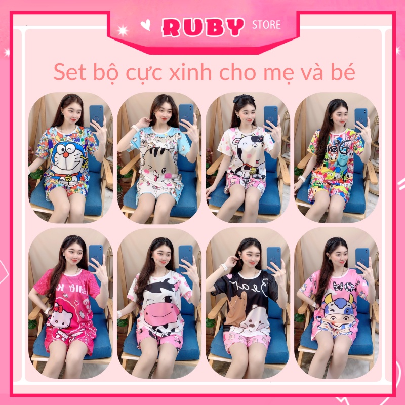 [Đồ bộ gia đình] Full Size cho bé &amp; người lớn Set bộ Bò Sữa Hoạt Hình Nhiều Mẫu (5KG - 70KG) chất thun mềm mịn mát DBRBD