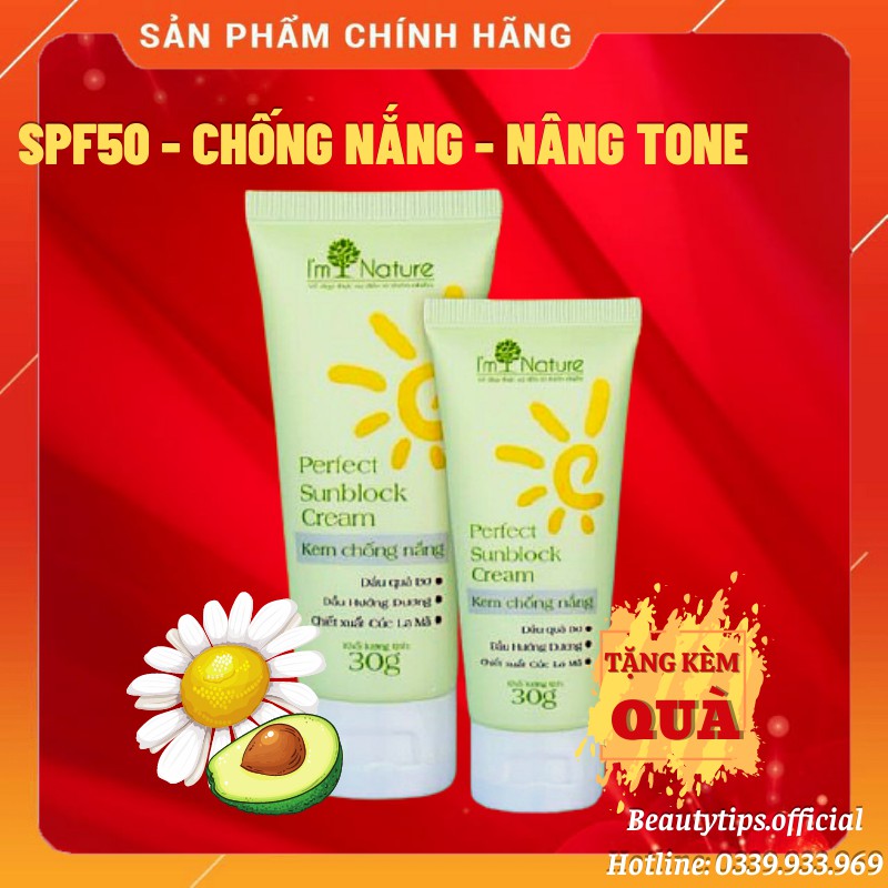 (+Quà) Kem Chống Nắng I'm Nature SPF50/PA+++ Perfect Sunblock Cream 30gr