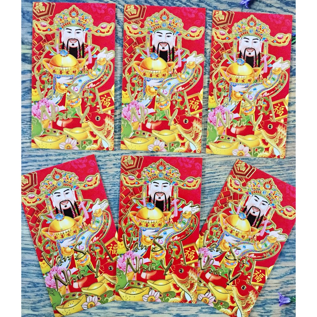 Bao Lì xì Thần Tài màu đỏ lớn set 6 cái - HÌNH THẬT SHOP TỰ CHỤP