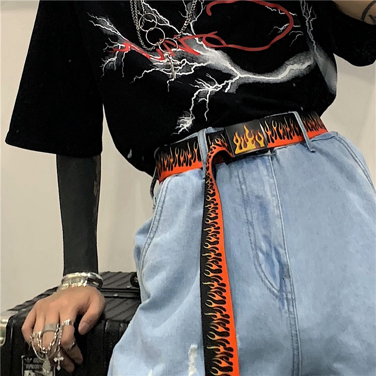 [Miễn Phí Vận Chuyển] Thắt Lưng Vải 237004Thắt Lưng In Họa Tiết Ngọn Lửa Thời Trang Dễ Phối Đồ Unisex