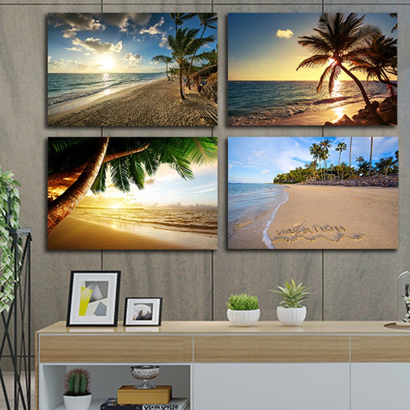 Sunset Sea View Tropical Miami Beach Seaside Landscape Coco Nut Tree Poster Prints Canvas Art Wall Art Painting Picture