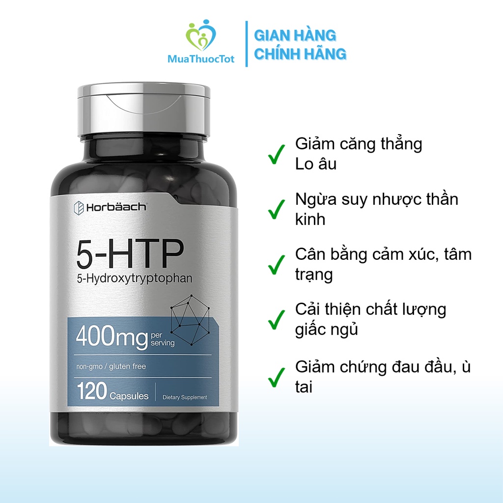 Horbaach 5 HTP Supplement 400mg Giảm căng thẳng cân bằng tâm trạng 120 viên