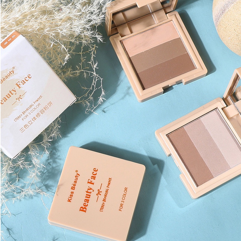 Bảng phấn 3 màu tạo khối/đánh mắt/má hồng 3 trong 1 đa năng tiện dụng KISS BEAUT