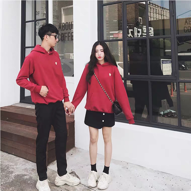 Áo Hoodie Cặp Nam Nữ Chất Nỉ Việt Phối 1 Màu Đỏ,Nón 2 Lớp, Thêu Hình Trái Tim Siêu Dễ Thương | BigBuy360 - bigbuy360.vn