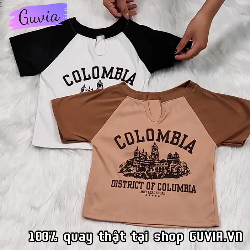 Áo Croptop Ôm Body Nữ COLOMBIA Tay Ngắn Cổ Xẻ V, Áo Thun Croptop Kiểu Sexy In Họa Tiết GUVIA CR59 | BigBuy360 - bigbuy360.vn