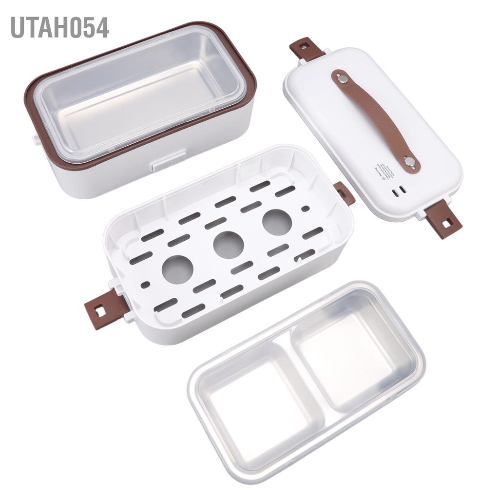 Utah054 Hộp cơm điện Tay cầm di động Dung tích 0.8L Hai lớp 20 phút Làm nóng nhanh Hâm thức ăn có thể xếp gọn