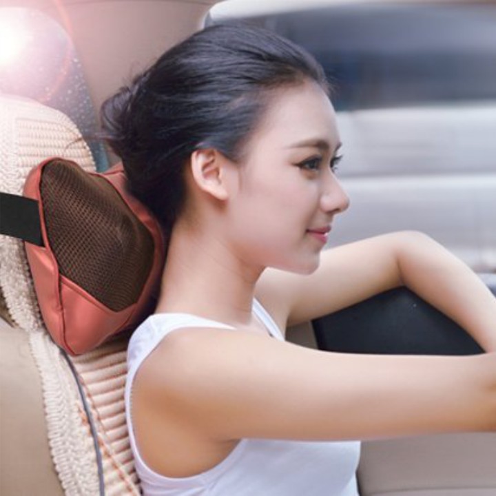 Gối massage hồng ngoại 8 bi Tặng kính mắt Hàn quốc và Tẩu sạc ô tô