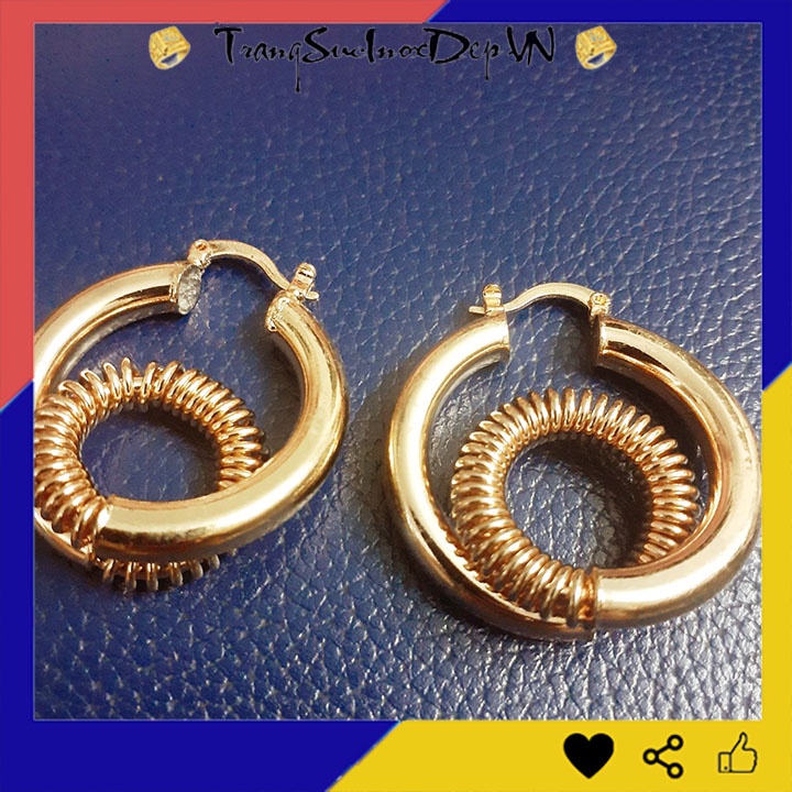 Bông tai nữ kiểu ống tròn lò xo mạ vàng phong cách Hàn Quốc độc, lạ, dễ thương, dễ phối đồ