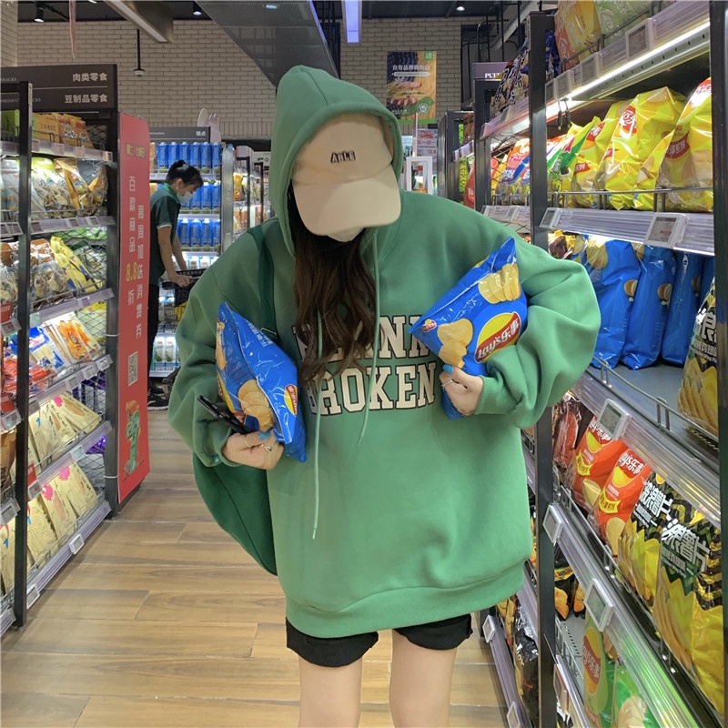 Áo hoodie tay dài dáng rộng in chữ cá tính dễ phối đồ thời trang