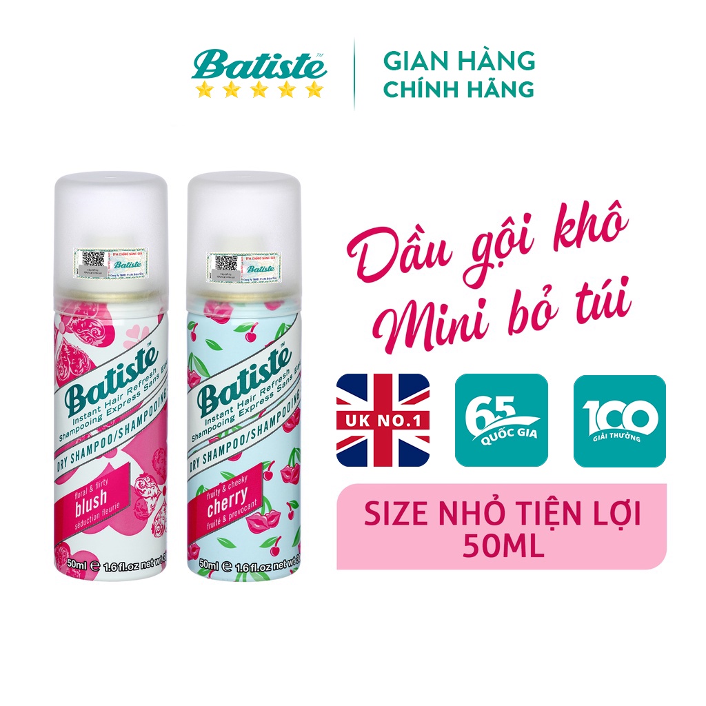 Dầu Gội Khô Batiste Dry Shampoo 50ml Hết Ngứa, Hết Bết Dính Tóc Bồng Bềnh Bóng Mượt Tức Khắc