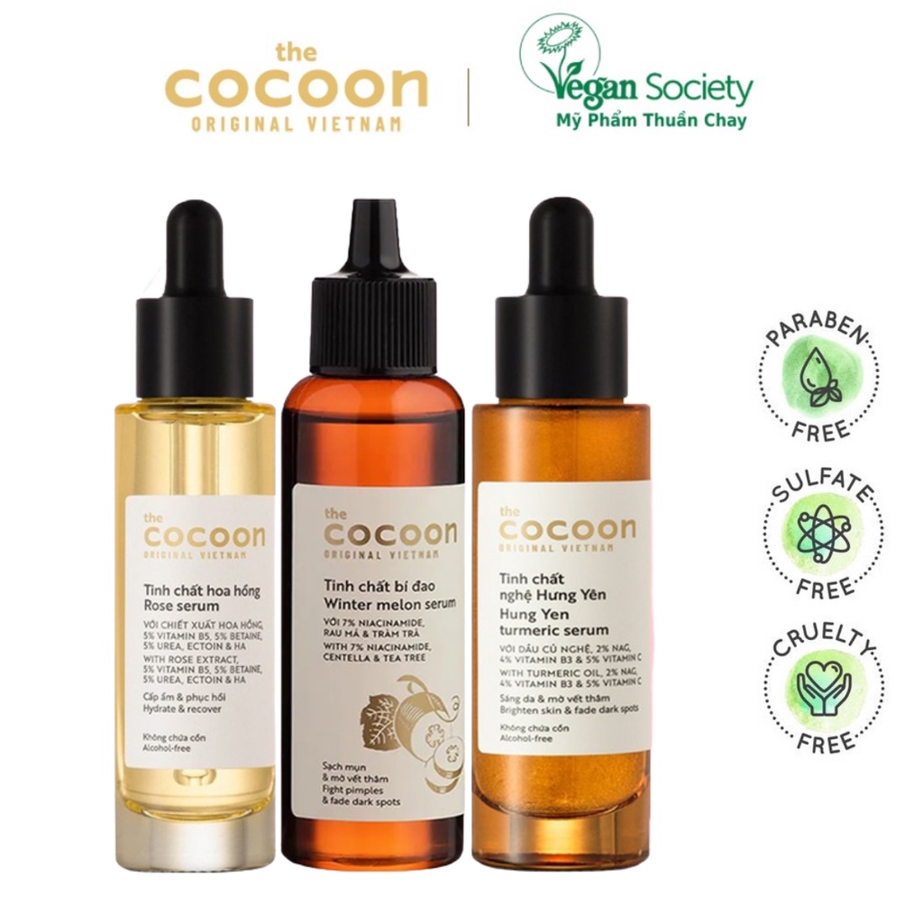 Tinh chất serum Cocoon giúp giảm mụn, làm sáng da , mờ thâm và cấp nước 70ml ( bí đao / nghệ / hoa hồng )