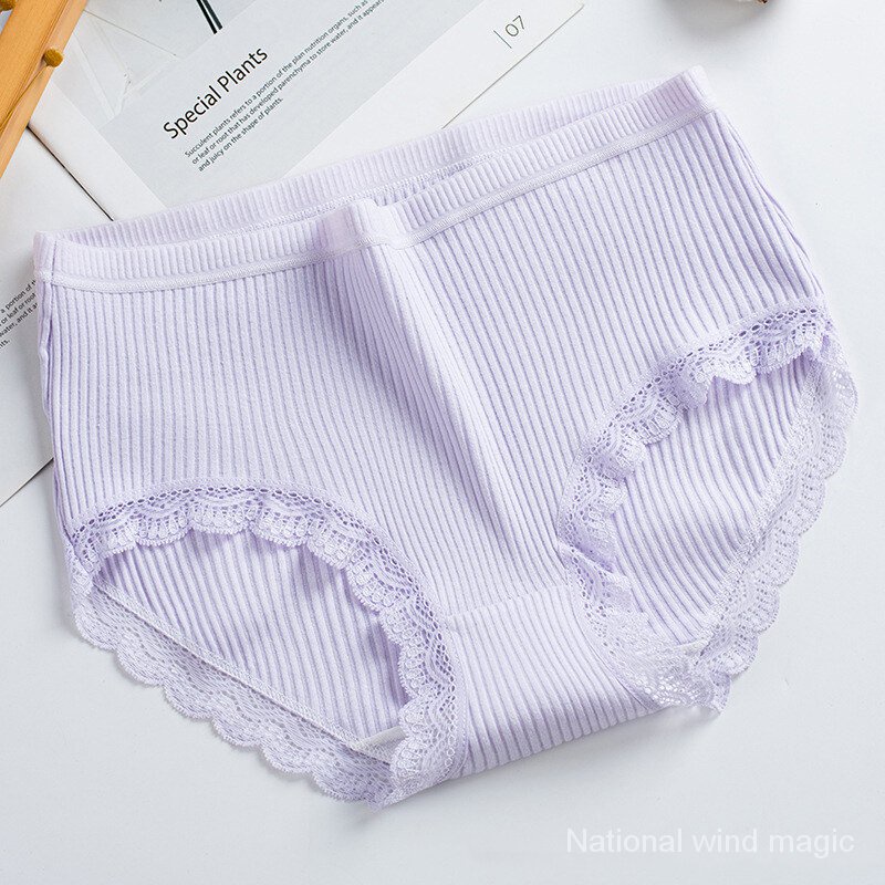 Quần lót cotton lưng cao viền ren thoáng khí cho nữ
 | BigBuy360 - bigbuy360.vn