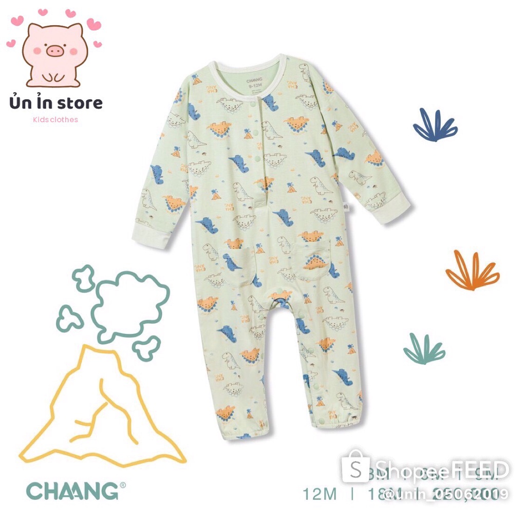 Chaang Bộ body cúc giữa dài tay bé trai Dino xanh