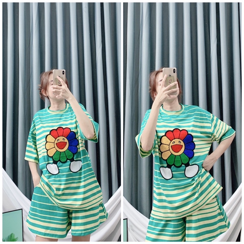 Bộ sọc xanh hoa hướng dương - Nhím Xù Shop