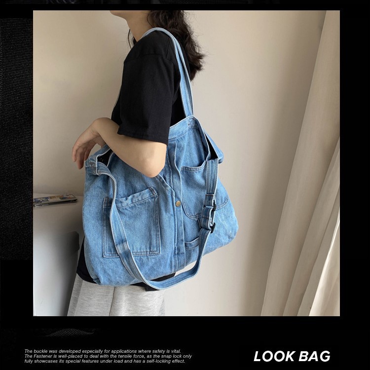 Túi jeans denim dạng đeo chéo / quai xách unisex