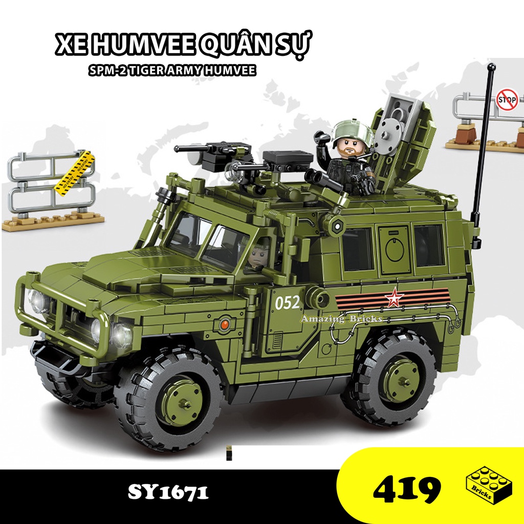 Đồ chơi Lắp ráp Xe Humvee Quân sự SPM-2 Tiger, SY1671 Xếp hình thông minh, Mô hình quân sự [419 Mảnh ghép]