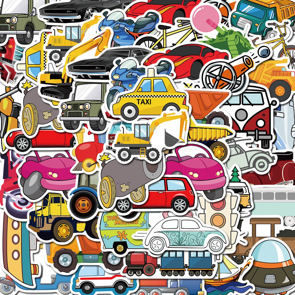 Miếng dán Sticker Phương tiện giao thông trọn bộ 100 hình - In rõ ràng sắc nét khó tróc