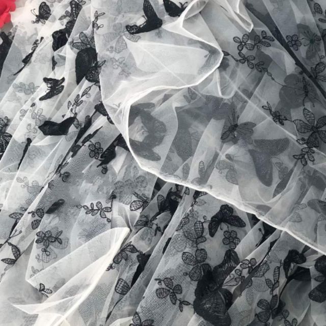 Vải lưới thêu 3d